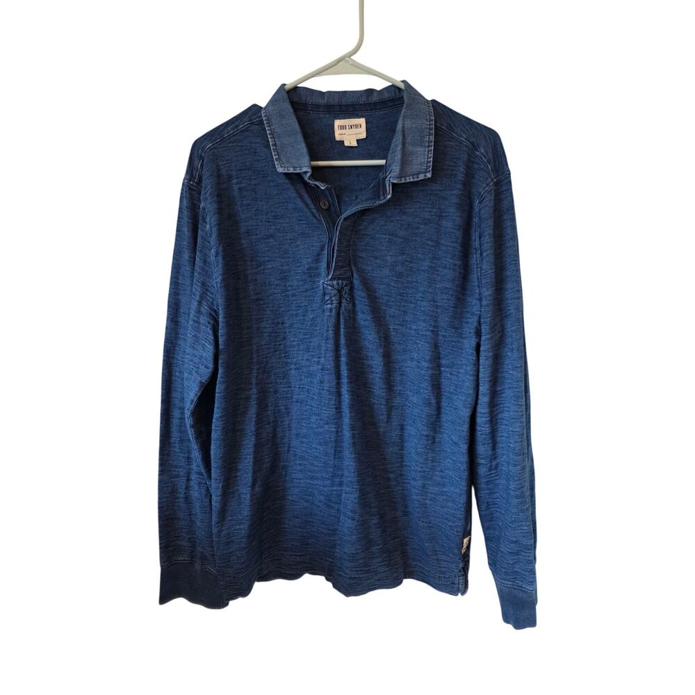 Todd Snyder Mens Pullover Rugby Polo Long Sleeve Shirt Size Large Blue